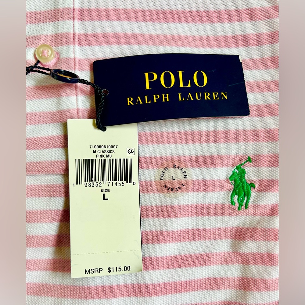 Polo Ralph Lauren Striped Mesh Polo - Large - Pink/White/Green - NWT